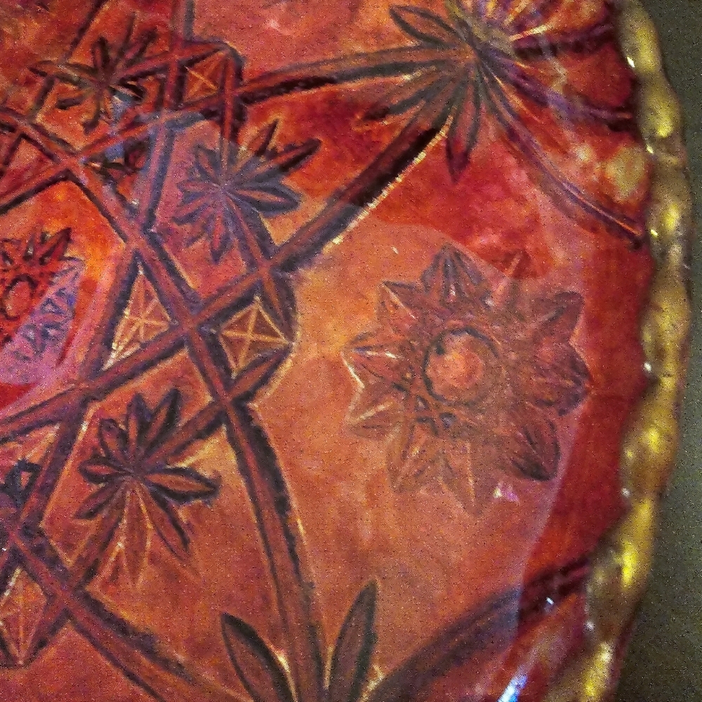 HANDCRAFTED Upcycled Deep Etched Glass Platter HANDPAINTED Tabletop ART Decor - Picture 16 of 17